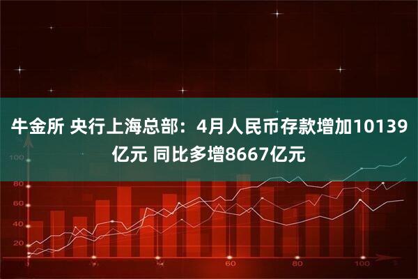 牛金所 央行上海总部：4月人民币存款增加10139亿元 同比多增8667亿元